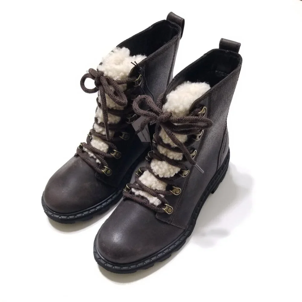NWOB Sorel Lennox Lace Cozy Waterproof Winter Boots in Blackened Brown Sz 6.5, 7